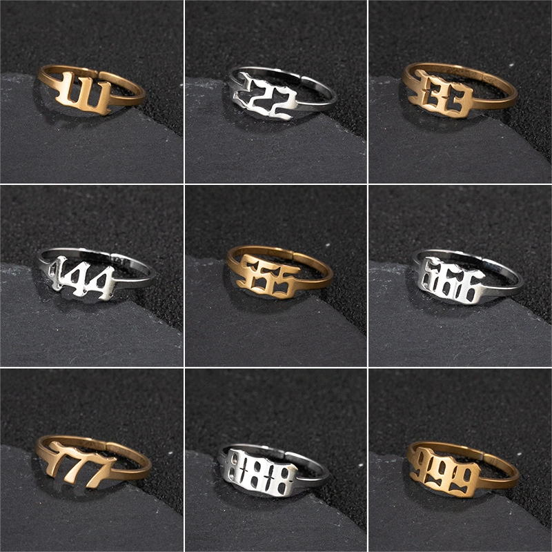 Adjustable Stainless Steel Angel Number Ring – Gold & Silver-Tone Numerology Band