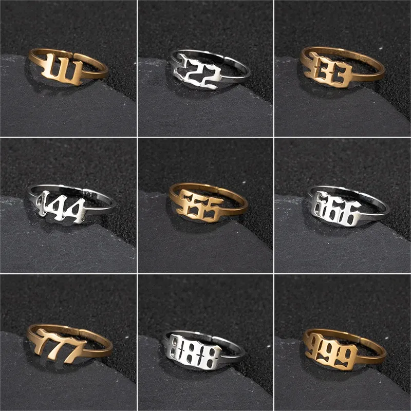 Adjustable Stainless Steel Angel Number Ring – Gold & Silver-Tone Numerology Band