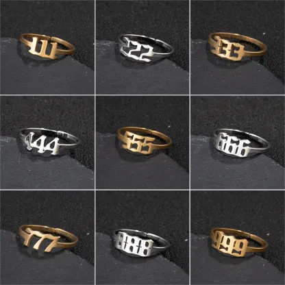 Adjustable Stainless Steel Angel Number Ring – Gold & Silver-Tone Numerology Band