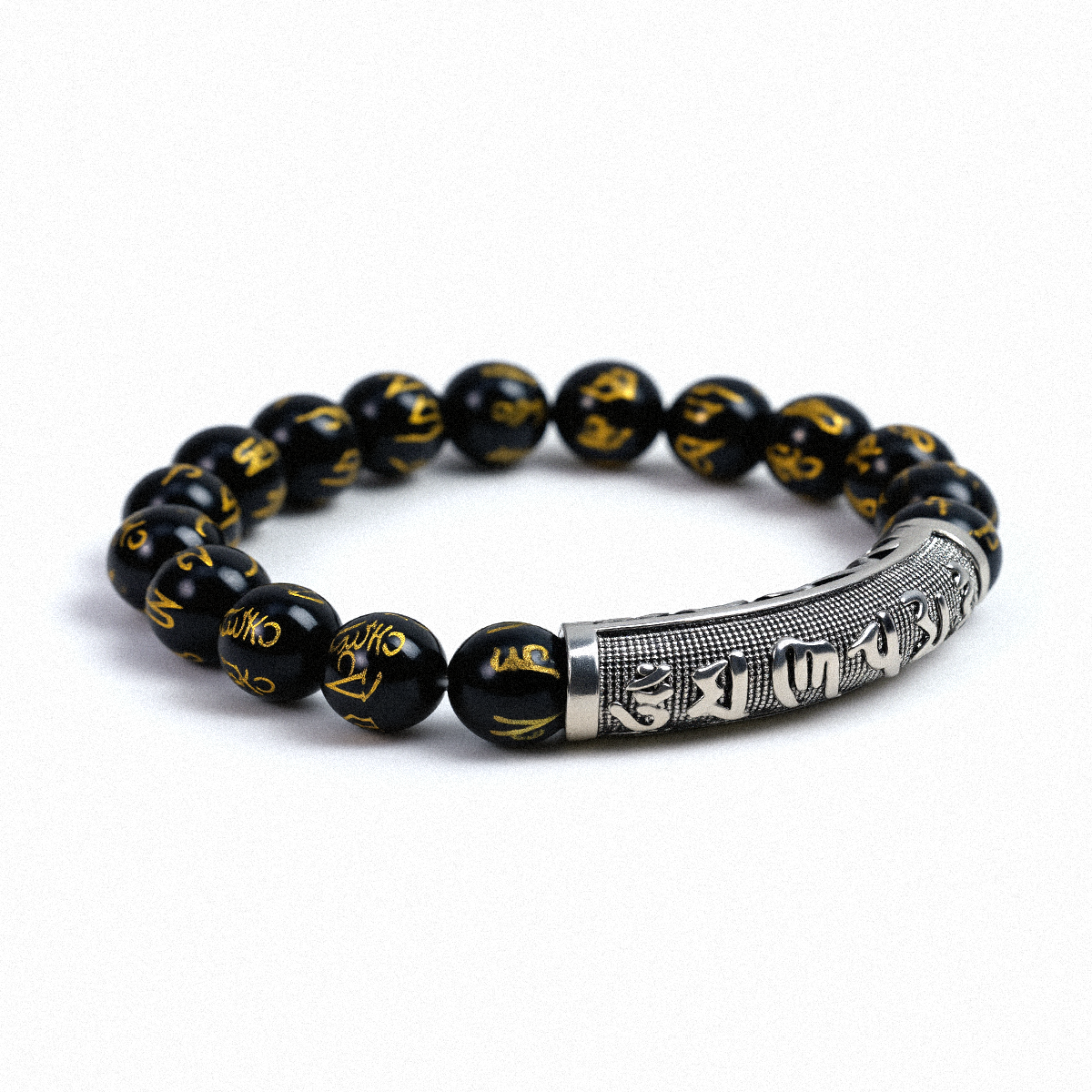 Obsidian Guardian Mantra Bracelet - The Unyielding Strength