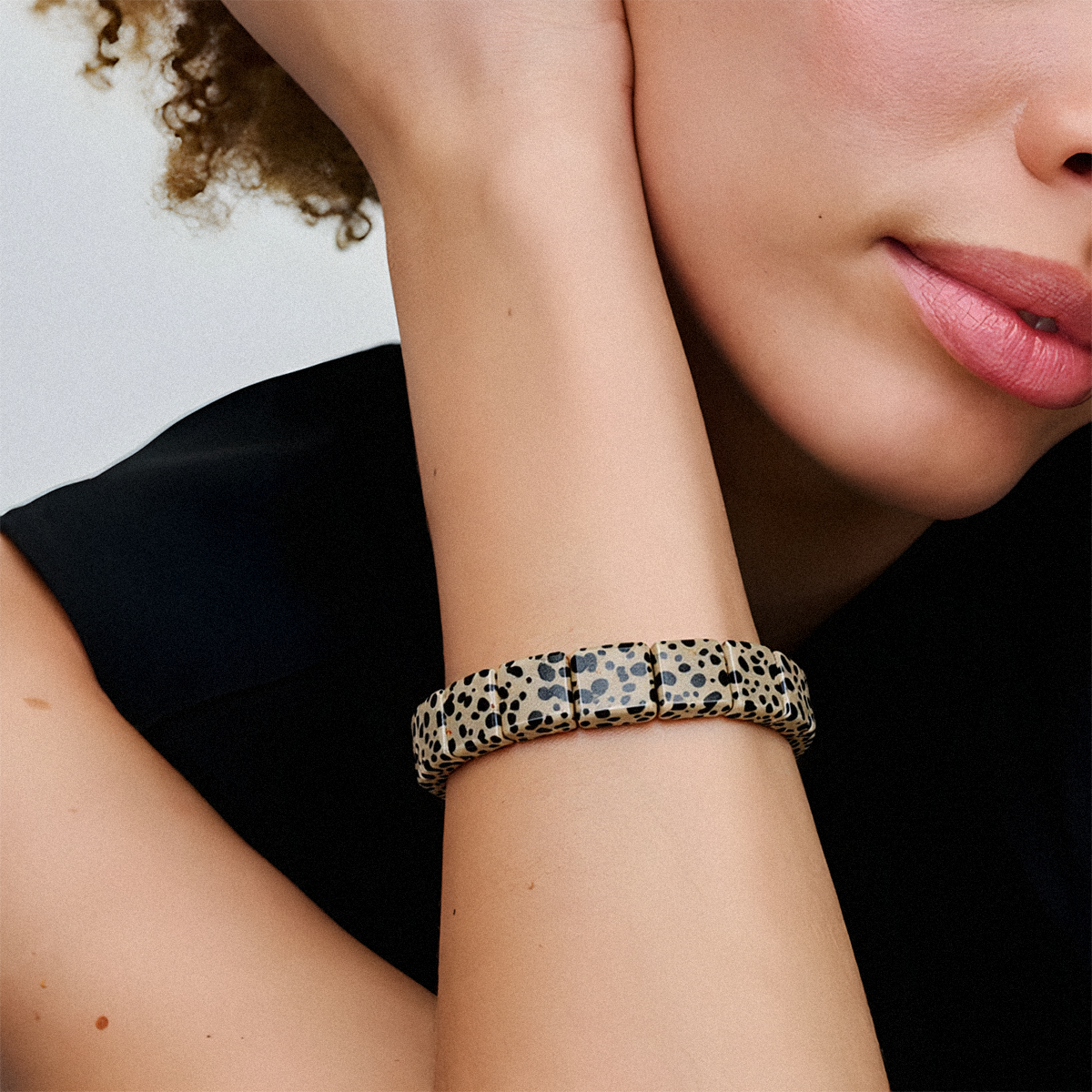 Dalmatian Jasper Flat Beaded Bracelet – The Joyful Guardian