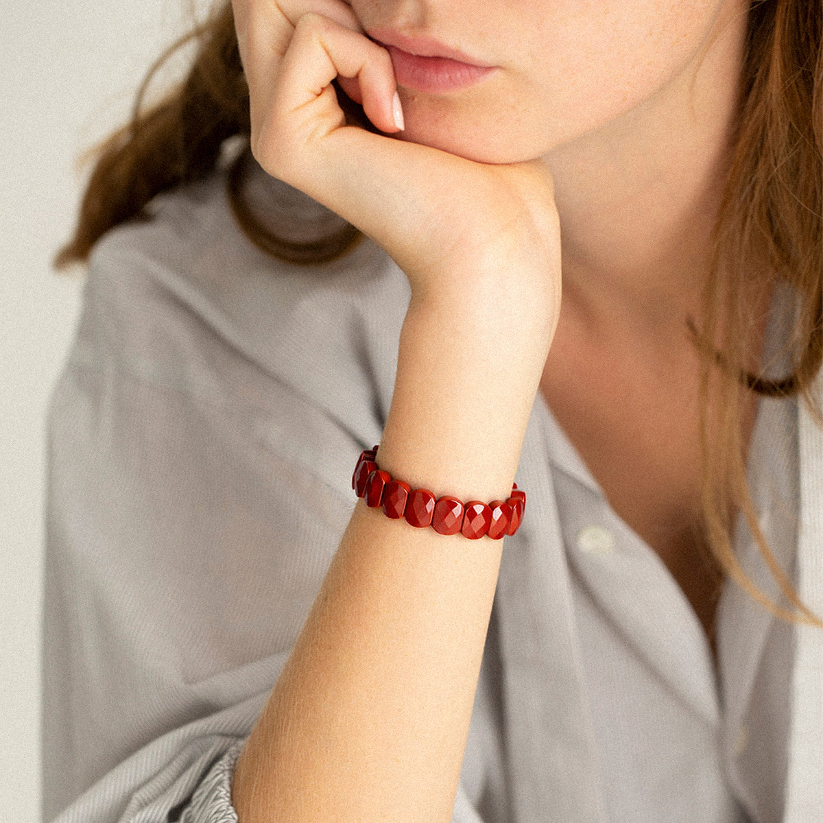 Red Jasper Flat Beaded Bracelet – The Flame of Courage