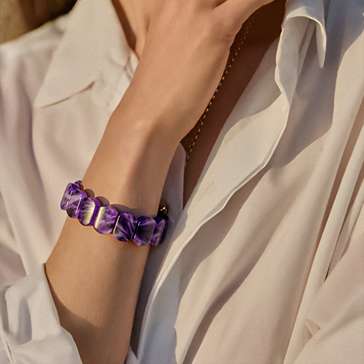 Amethyst Flat Beaded Bracelet – The Crown of Serenity