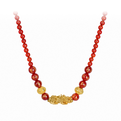 Red Agate Pixiu Fortune Necklace - The Flame of Courage
