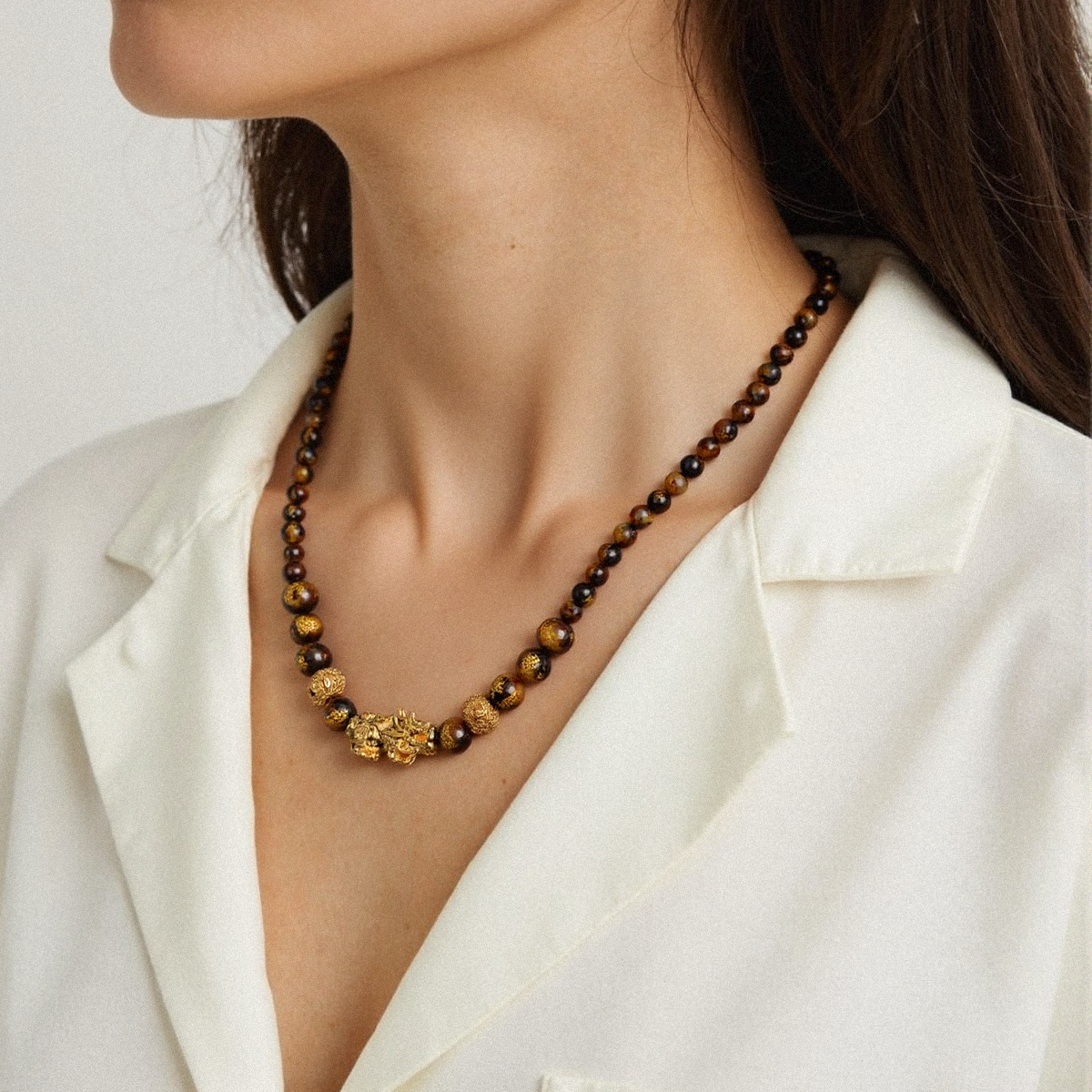 Tiger's Eye Pixiu Fortune Necklace - The Unyielding Gaze of Prosperity