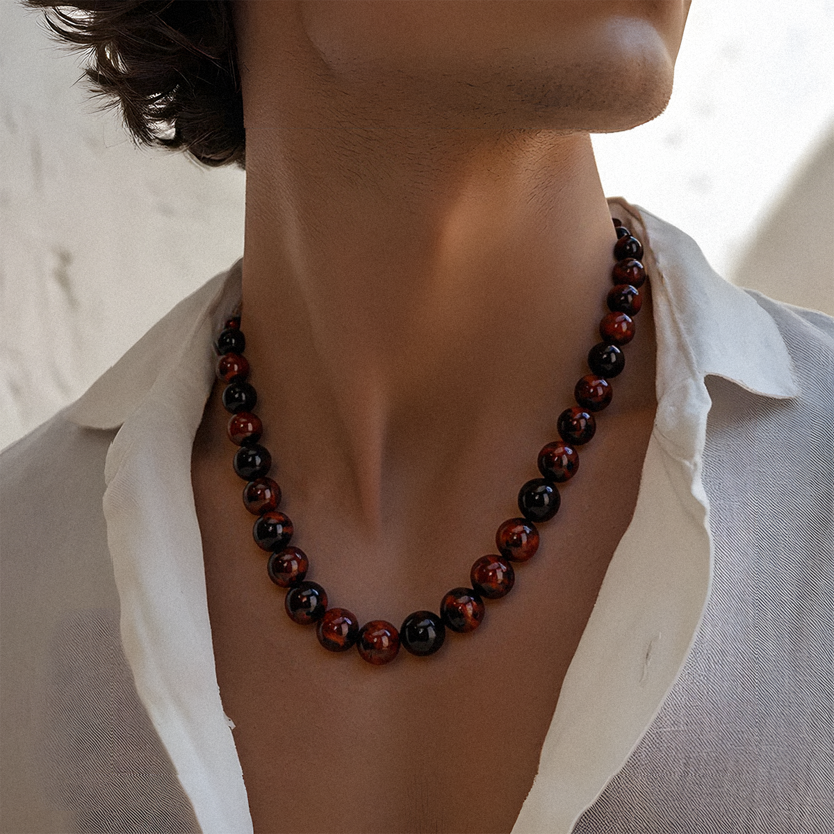 Red Tiger's Eye Beads Necklace – The Fiery Guardian