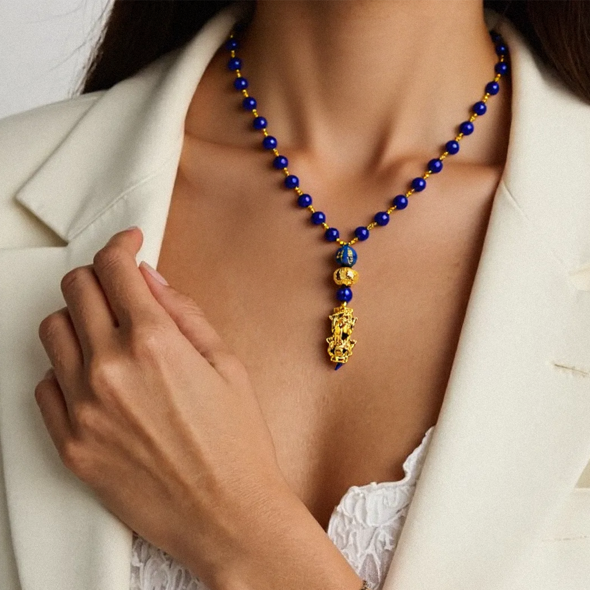 Lapis Lazuli Pixiu Pendant Necklace - The Essence of Wisdom and Wealth