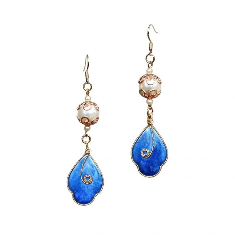 Azure Droplet Mulberry Silk & Filigree Earrings - Timeless Elegance