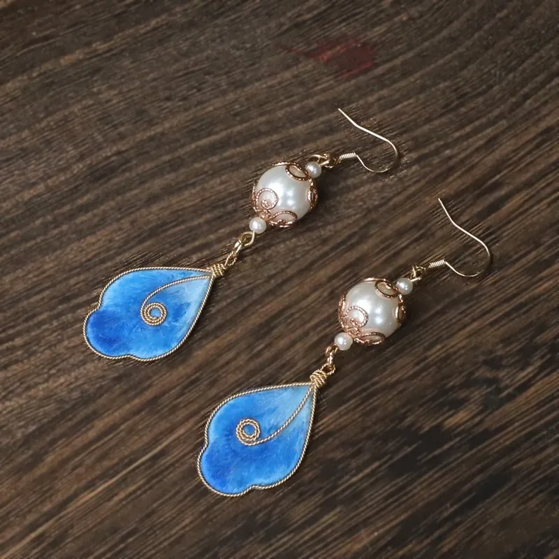 Azure Droplet Mulberry Silk & Filigree Earrings - Timeless Elegance