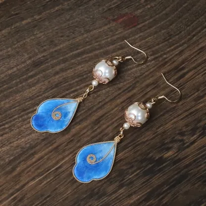 Azure Droplet Mulberry Silk & Filigree Earrings - Timeless Elegance