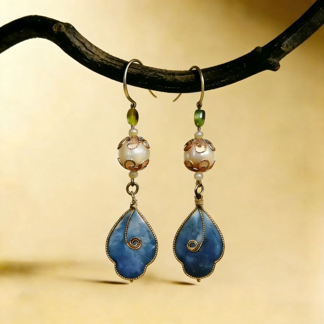Azure Droplet Mulberry Silk & Filigree Earrings - Timeless Elegance