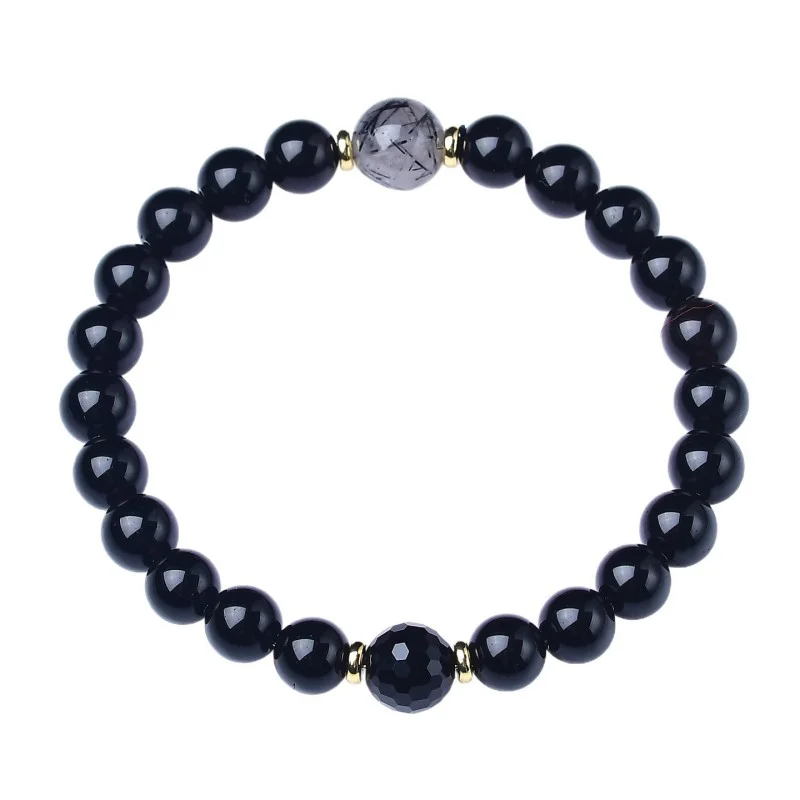 Black Obsidian & Black Rutilated Quartz Bracelet – Grounding Protection Crystal Jewelry