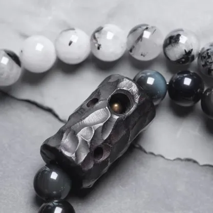 Black Rutilated Quartz & Ebony Wood Double-Wrap Bracelet – Grounding and Protection Crystal Jewelry