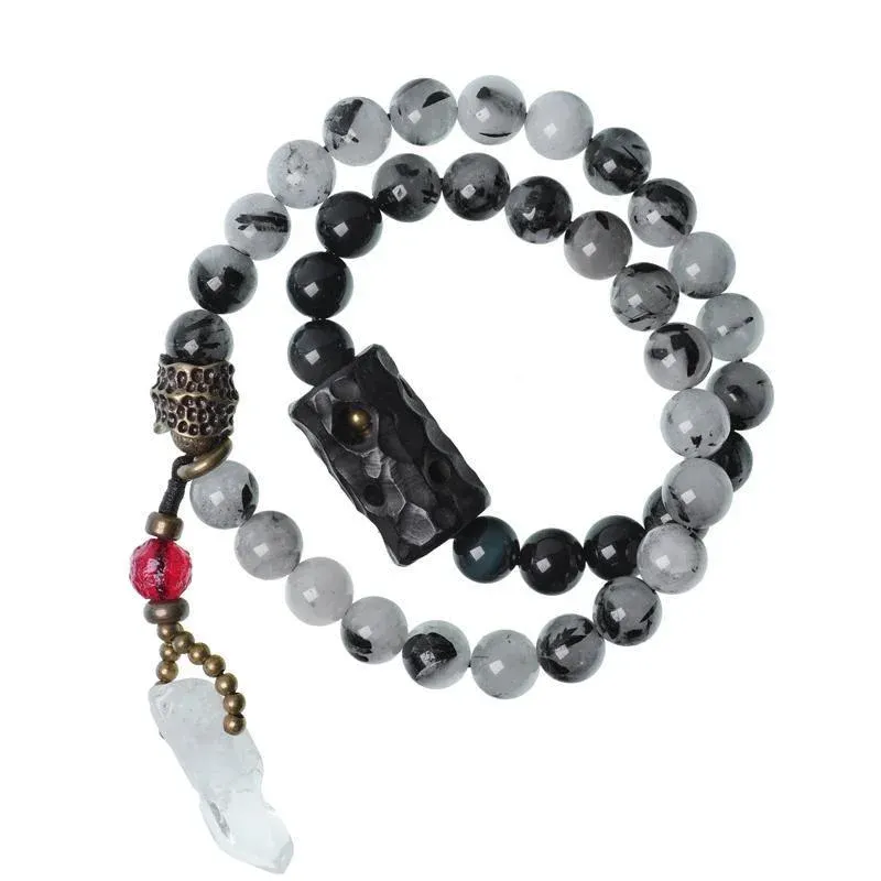 Black Rutilated Quartz Double-Wrap Bracelet