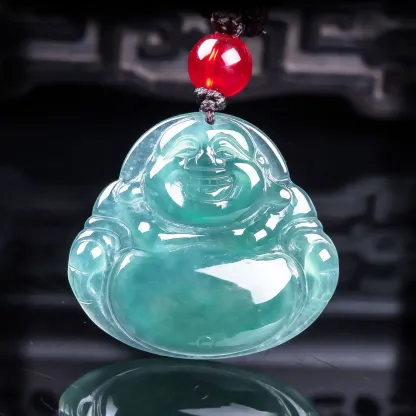Blue Water Buddha Natural Jadeite Pendant – Good Fortune, Serenity & Protection
