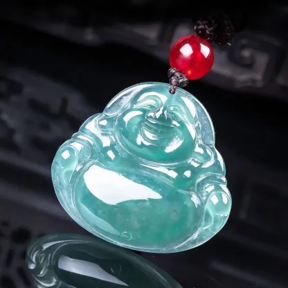 Blue Water Buddha Natural Jadeite Pendant – Good Fortune, Serenity & Protection
