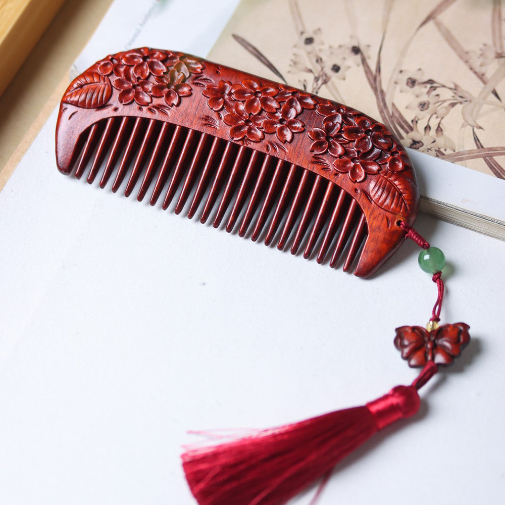 Cherry Blossom Red Sandalwood Comb – Stress Relief & Timeless Elegance