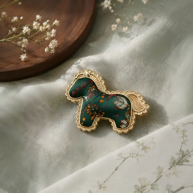 Chinese-Style Textile Horse Brooch – Prosperity, Swift Success & Good Fortune