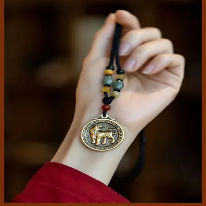 Chinese Zodiac Fu Coin Gemstone Pendant Necklace – Good Fortune, Protection & Prosperity