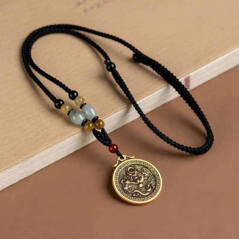 Chinese Zodiac Fu Coin Gemstone Pendant Necklace – Good Fortune, Protection & Prosperity