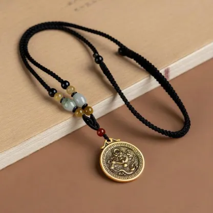 Chinese Zodiac Fu Coin Gemstone Pendant Necklace – Good Fortune, Protection & Prosperity