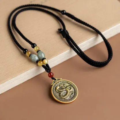 Chinese Zodiac Fu Coin Gemstone Pendant Necklace – Good Fortune, Protection & Prosperity