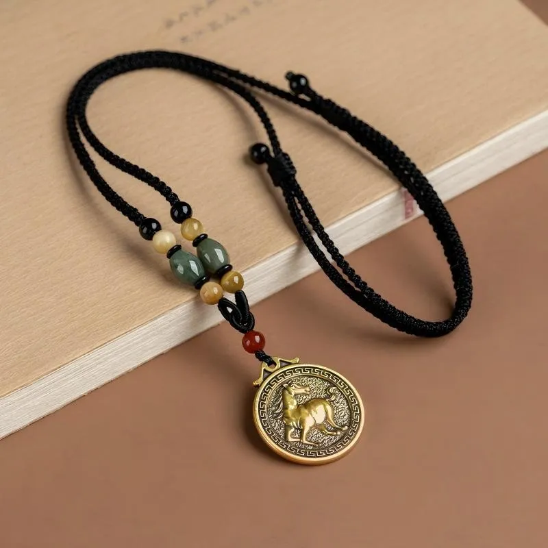 Chinese Zodiac Fu Coin Gemstone Pendant Necklace – Good Fortune, Protection & Prosperity