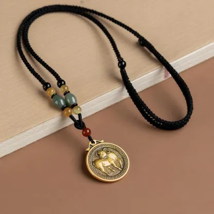 Chinese Zodiac Fu Coin Gemstone Pendant Necklace – Good Fortune, Protection & Prosperity