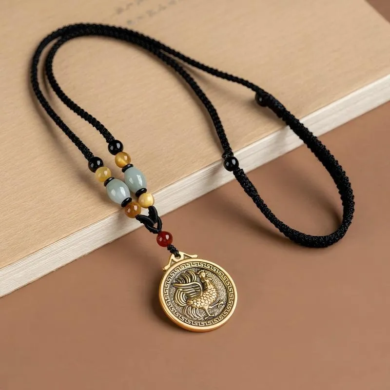 Chinese Zodiac Fu Coin Gemstone Pendant Necklace – Good Fortune, Protection & Prosperity
