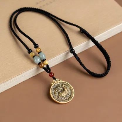Chinese Zodiac Fu Coin Gemstone Pendant Necklace – Good Fortune, Protection & Prosperity