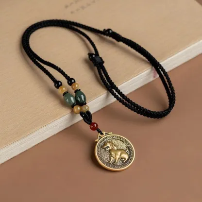 Chinese Zodiac Fu Coin Gemstone Pendant Necklace – Good Fortune, Protection & Prosperity