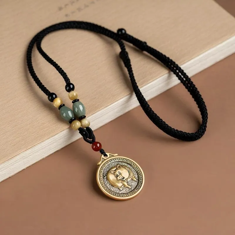 Chinese Zodiac Fu Coin Gemstone Pendant Necklace – Good Fortune, Protection & Prosperity