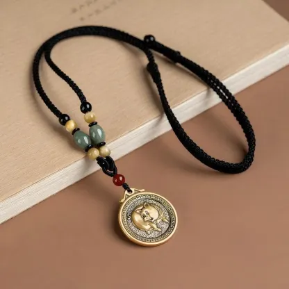 Chinese Zodiac Fu Coin Gemstone Pendant Necklace – Good Fortune, Protection & Prosperity