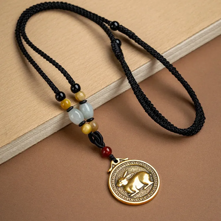 Chinese Zodiac Fu Coin Gemstone Pendant Necklace – Good Fortune, Protection & Prosperity