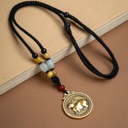 Chinese Zodiac Fu Coin Gemstone Pendant Necklace – Good Fortune, Protection & Prosperity