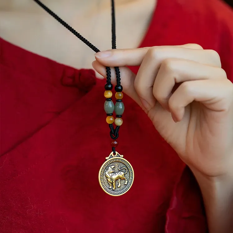 Chinese Zodiac Fu Coin Gemstone Pendant Necklace – Good Fortune, Protection & Prosperity