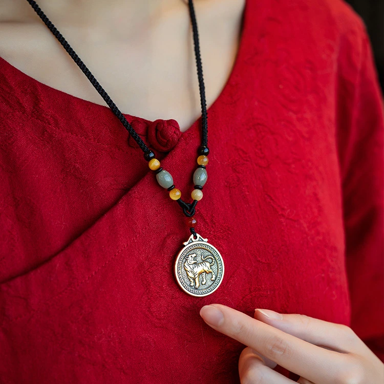 Chinese Zodiac Fu Coin Gemstone Pendant Necklace – Good Fortune, Protection & Prosperity
