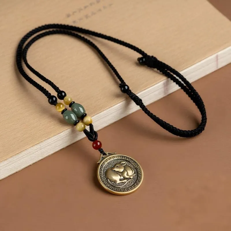 Chinese Zodiac Fu Coin Gemstone Pendant Necklace – Good Fortune, Protection & Prosperity