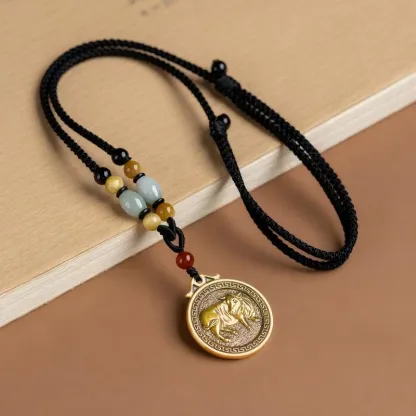 Chinese Zodiac Fu Coin Gemstone Pendant Necklace – Good Fortune, Protection & Prosperity