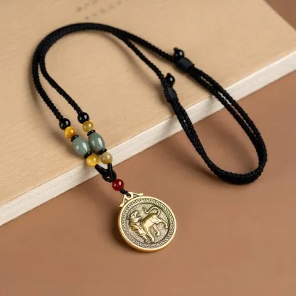 Chinese Zodiac Fu Coin Gemstone Pendant Necklace – Good Fortune, Protection & Prosperity