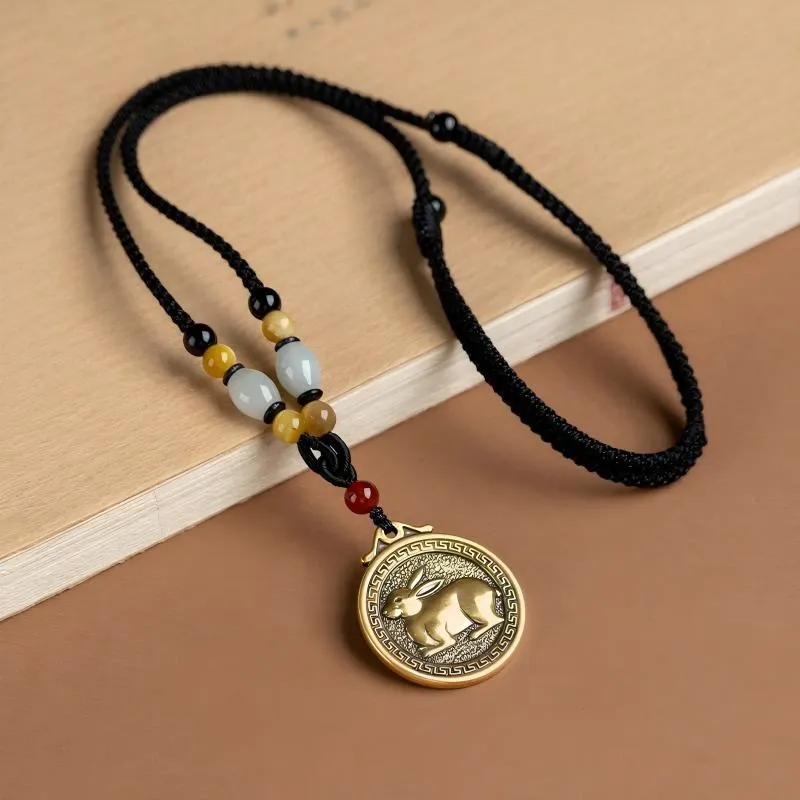 Chinese Zodiac Fu Coin Gemstone Necklace