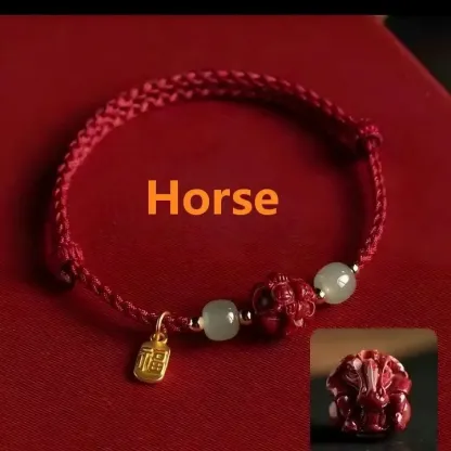 Cinnabar Chinese Zodiac Fu Character Red Rope Bracelet – Good Fortune, Protection & Auspicious Blessings
