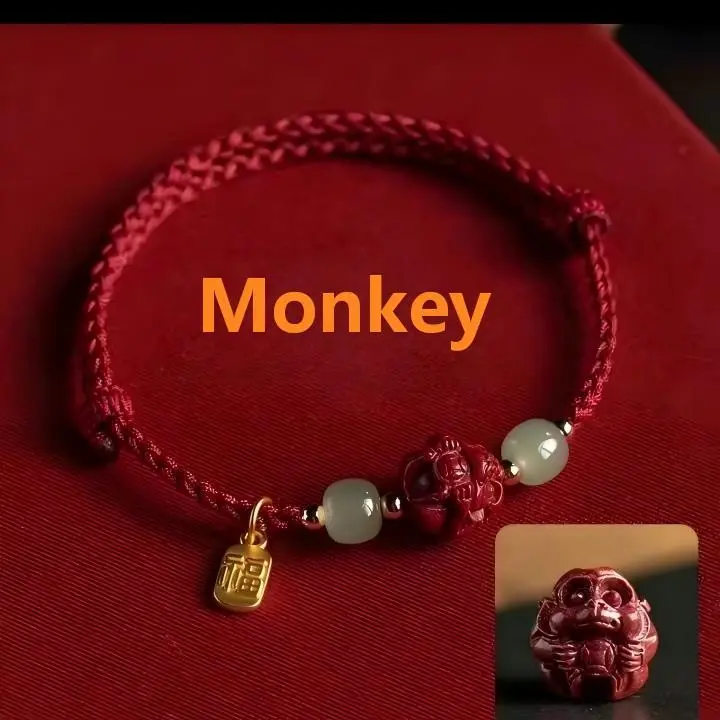 Cinnabar Chinese Zodiac Fu Character Red Rope Bracelet – Good Fortune, Protection & Auspicious Blessings