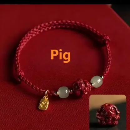 Cinnabar Chinese Zodiac Fu Character Red Rope Bracelet – Good Fortune, Protection & Auspicious Blessings