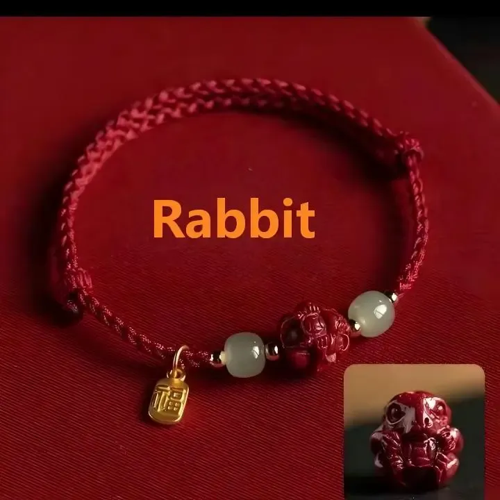 Cinnabar Chinese Zodiac Fu Character Red Rope Bracelet – Good Fortune, Protection & Auspicious Blessings