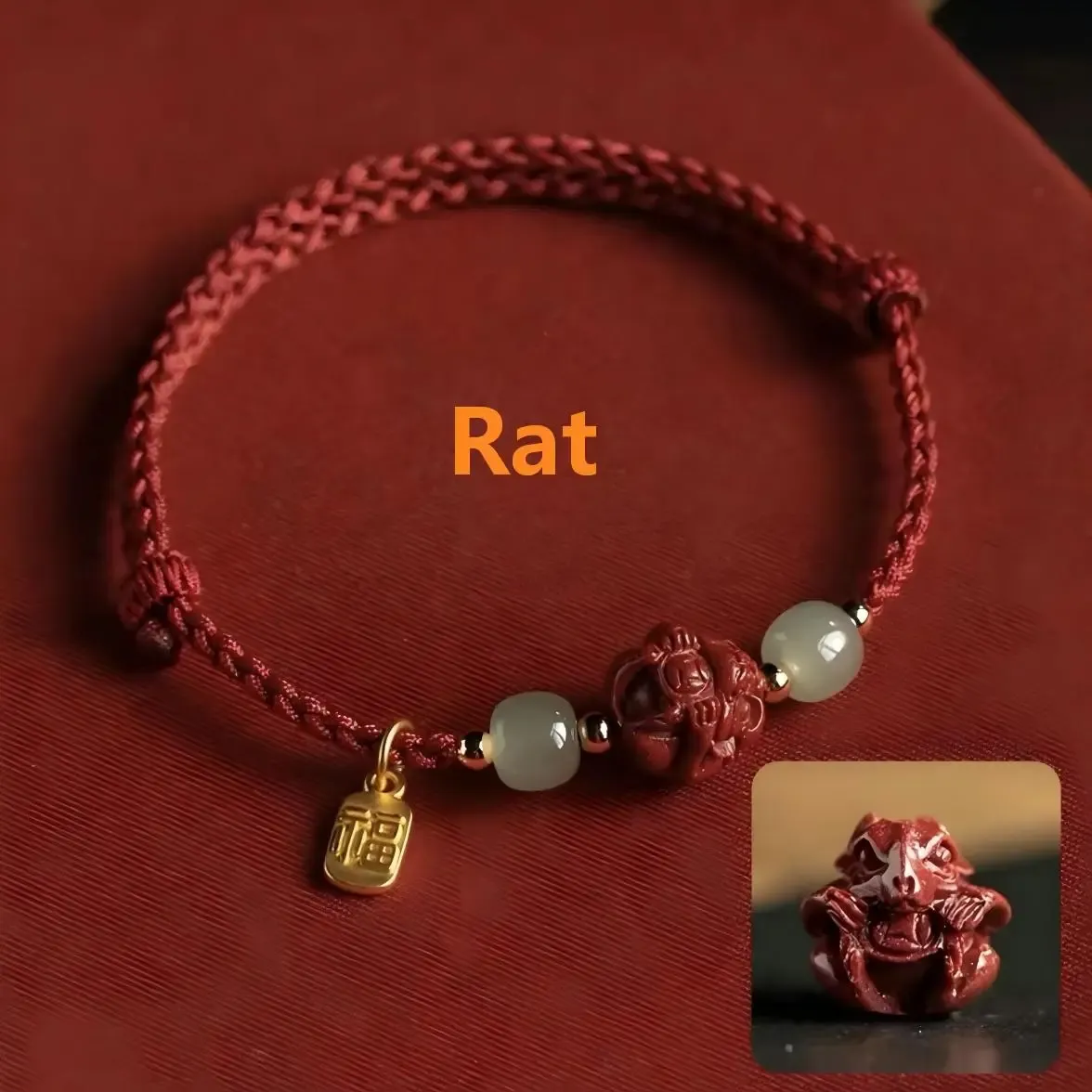 Cinnabar Chinese Zodiac Fu Character Red Rope Bracelet – Good Fortune, Protection & Auspicious Blessings