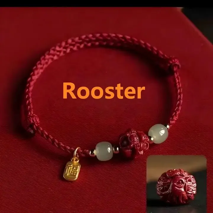 Cinnabar Chinese Zodiac Fu Character Red Rope Bracelet – Good Fortune, Protection & Auspicious Blessings