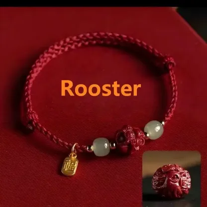 Cinnabar Chinese Zodiac Fu Character Red Rope Bracelet – Good Fortune, Protection & Auspicious Blessings