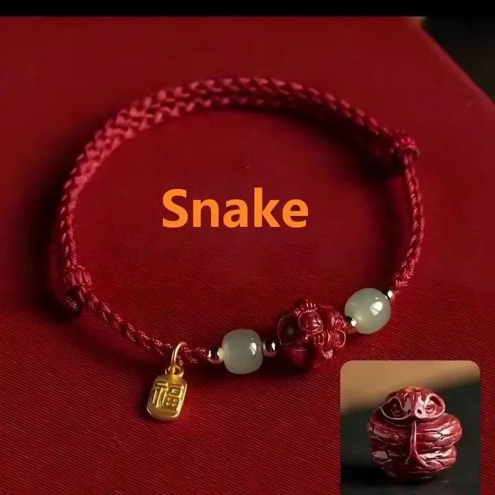 Cinnabar Chinese Zodiac Fu Character Red Rope Bracelet – Good Fortune, Protection & Auspicious Blessings