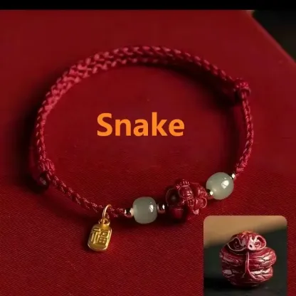 Cinnabar Chinese Zodiac Fu Character Red Rope Bracelet – Good Fortune, Protection & Auspicious Blessings